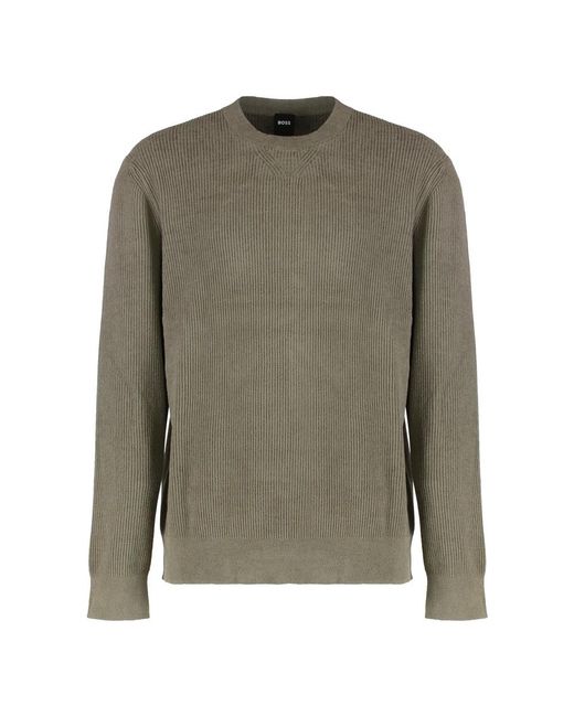 Boss Gray Round-Neck Knitwear for men