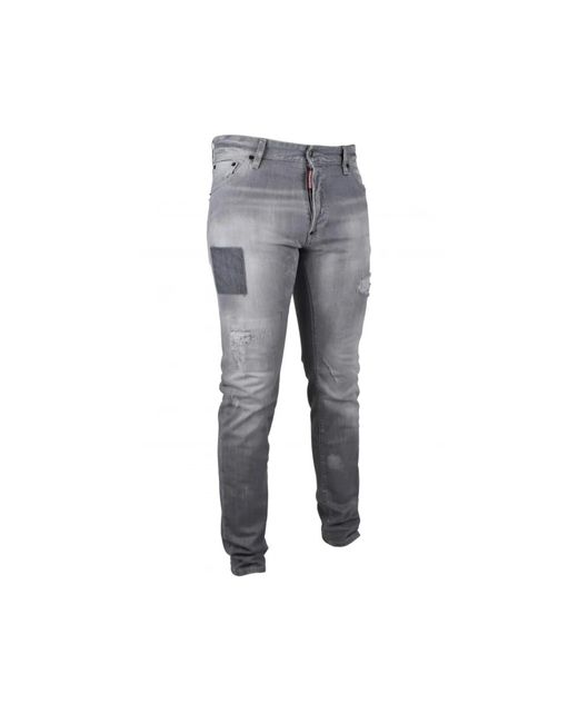 DSquared² Graue jeans mit abgenutztem effekt und rotem logo-patch in Gray für Herren