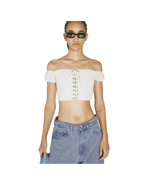 Guess Tops ,Wit ,Polyester Kant Korte Top in het Blue