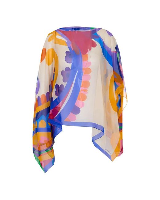 Etro Jassen ,Veelkleurig ,Asymmetrical Poncho Top in het Blue