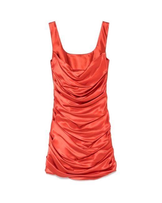 GIUSEPPE DI MORABITO Red Rotes Smocked Panel Square Neck Kleid