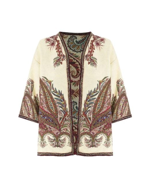 Etro Jassen ,Veelkleurig ,Boucl Kimono Mouw Jas in het Natural
