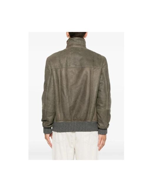 Brunello Cucinelli Green Leather Jackets for men
