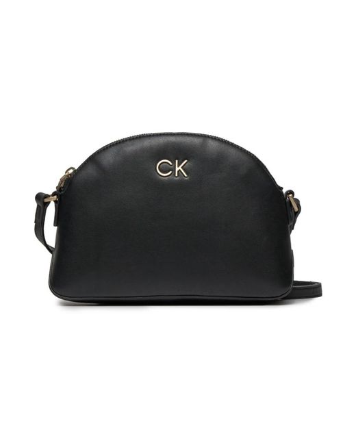 Calvin Klein Black Metall-logo pu-leder schultertasche