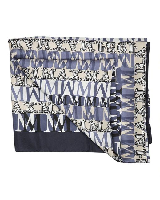 Max Mara Blue Seidenschal Quadratisch Kollektion Muster