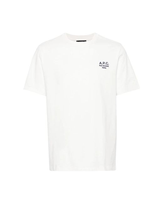 A.P.C. Tops ,Wit ,Katoen T-Shirt Met Geborduurd Logo En Ronde Hals in het White voor heren