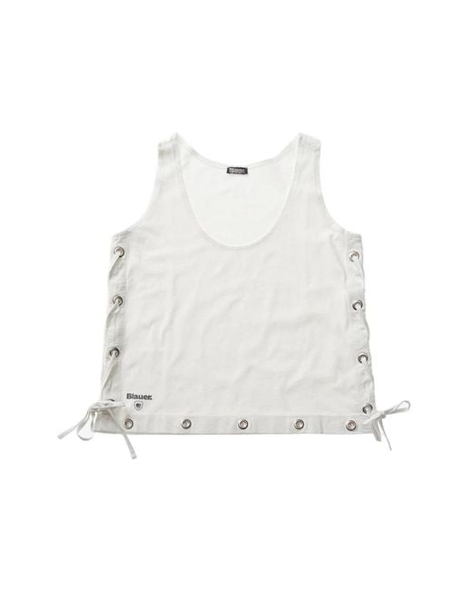 Blauer White Sleeveless Tops