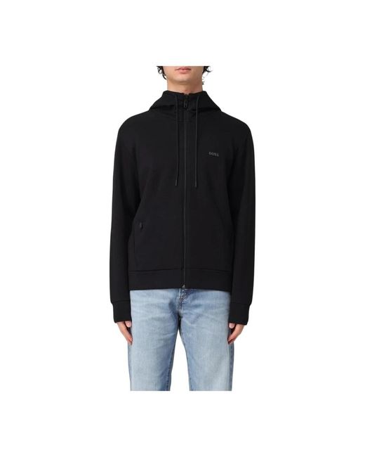 HUGO Hoodies & Sweatvesten ,Zwart ,Katoen Zwarte Zip Up Boss Hoodie Activewear in het Black voor heren