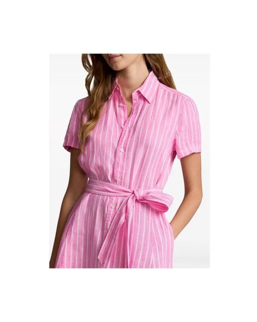 Ralph Lauren Pink Gestreiftes Hemdkleid mit Gürtel