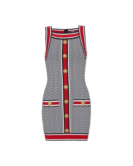 Balmain Red Monogram Print Mini Dress