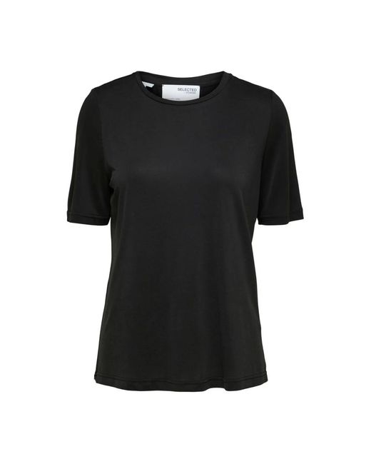 SELECTED Tops ,Zwart ,Polyester Ontspannen Pasvorm Zwarte T-Shirt in het Black