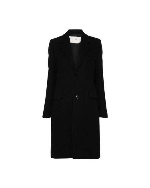 AMI Black Schwarzer wollmantel mit revers