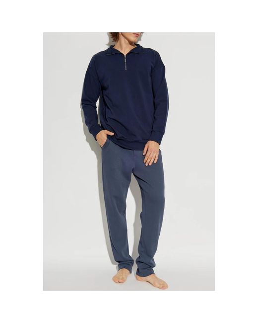 Hanro Hoodies & Sweatvesten ,Blauw ,Katoen Sweatshirt Met Kraag in het Blue voor heren