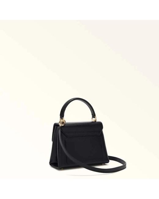 Furla Black 1927 Top Handle Nero Textured Leather
