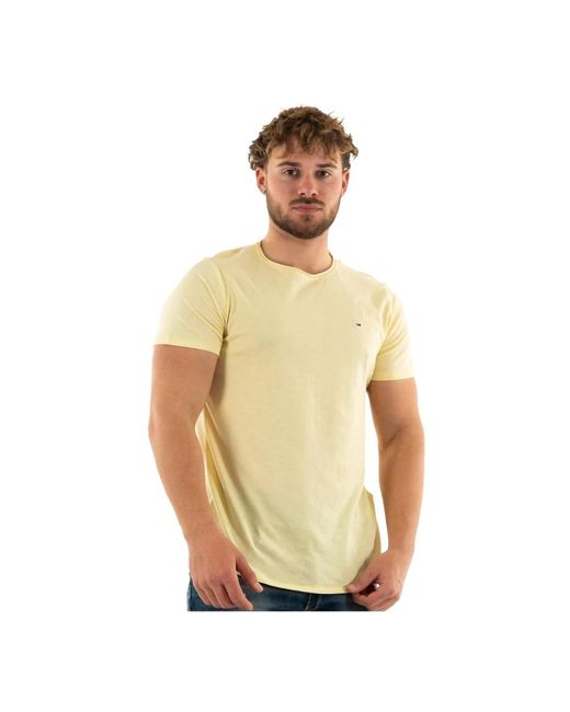 Tommy Hilfiger Besticktes logo enges t-shirt - gelb in Natural für Herren