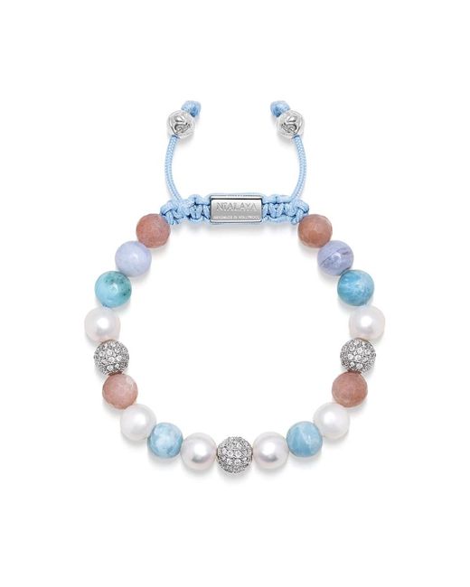 Nialaya Blue Beaded bracelet with larimar, pearl, lace agate and pink aventurine