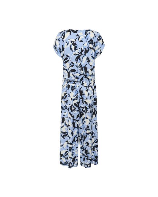 Kaffe Jumpsuits & Playsuits ,Veelkleurig ,Blauwe Bloemenprint Jumpsuit Met Korte Mouwen in het Blue