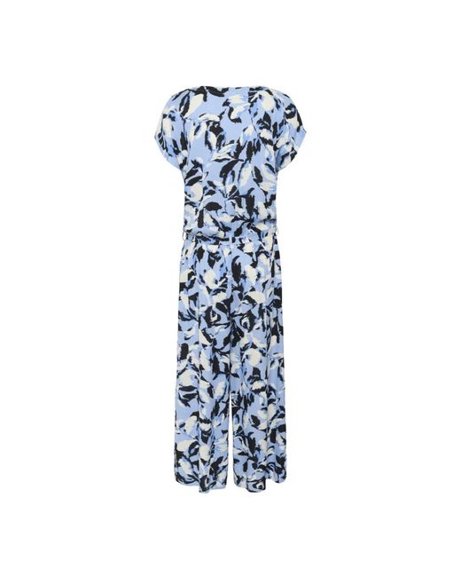 Kaffe Jumpsuits & Playsuits ,Veelkleurig ,Blauwe Bloemenprint Jumpsuit Met Korte Mouwen in het Blue