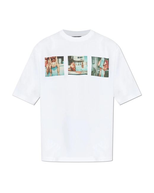 DSquared² Tops ,Wit ,Katoen Loose Fit Tom Bianchi Print T-Shirt in het White voor heren