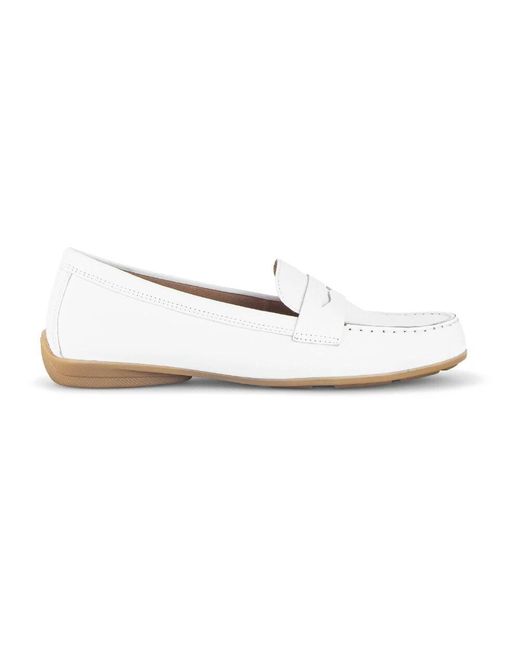 Gabor White Weiße glatte lederslipper