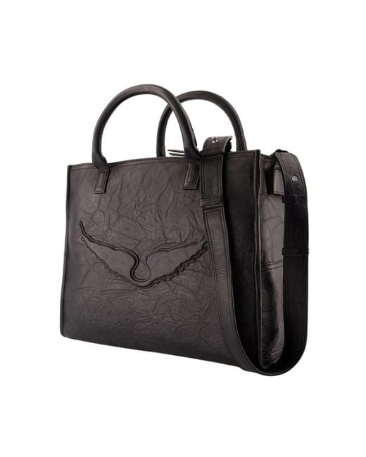 Zadig & Voltaire Zwarte Leren Shopper Tas Met Engelen Vleugels in het Black