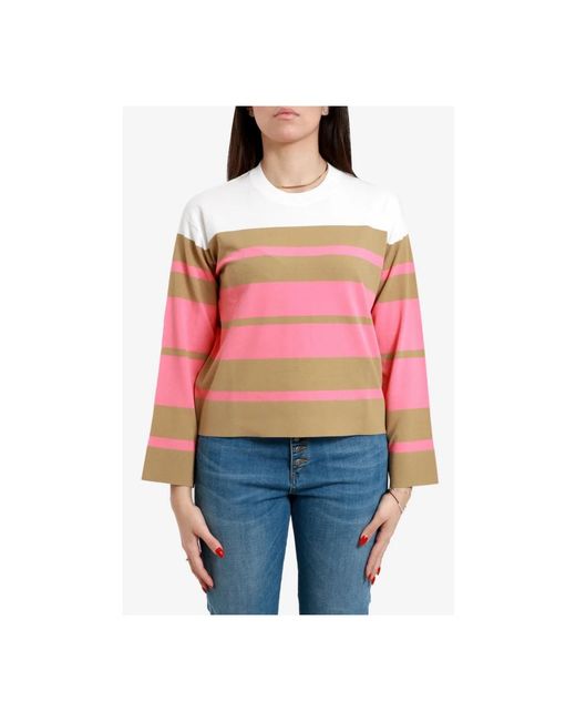 Kaos Hoodies & Sweatvesten ,Veelkleurig ,Katoen Gestreepte Katoenen Ronde Hals Sweaters in het Pink