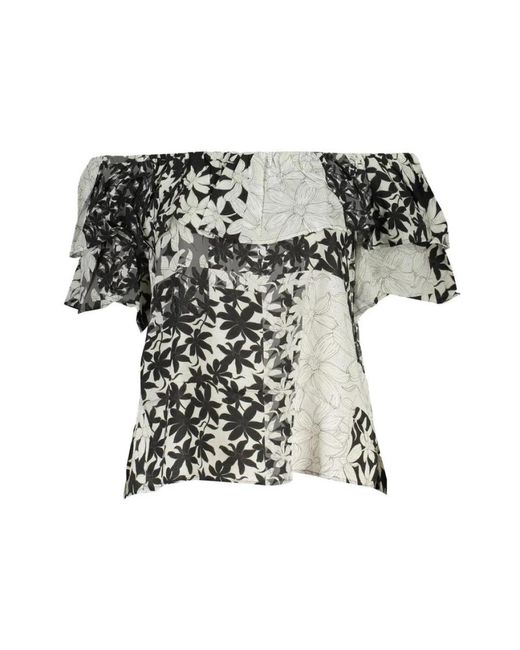 Desigual Overhemden ,Veelkleurig ,Katoen Witte Katoenen Boothals T-Shirt in het Black