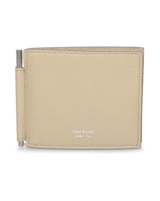 Tom Ford Accessoires ,Leer Gegreineerde Leren Clip Portemonnee in het Natural voor heren