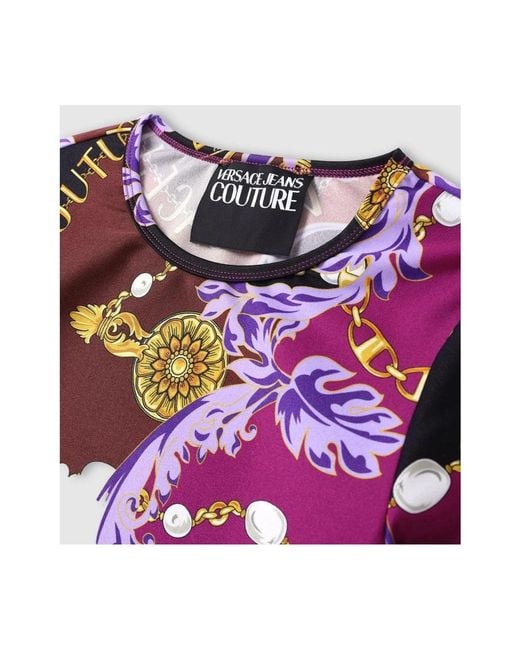 Versace Jeans Couture Paarse Chain Print Cropped Top in het Purple