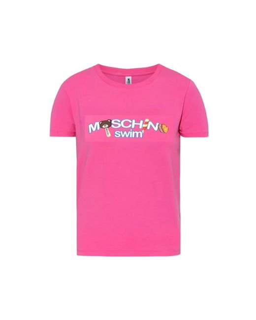 T-shirt fucsia multicolor moda donna di Moschino in Pink