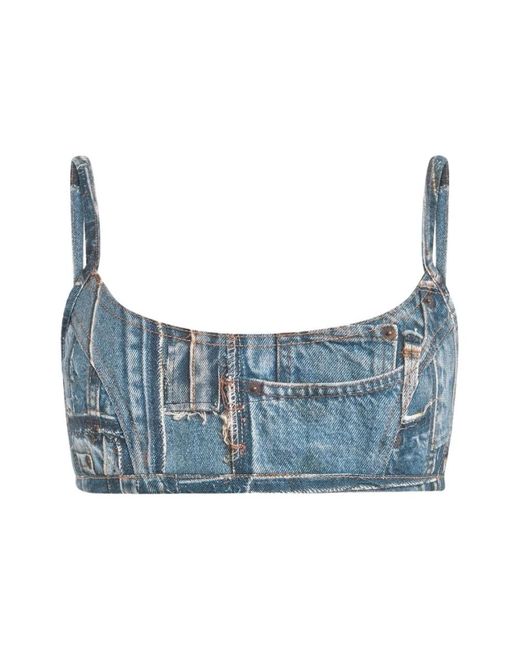 Roberto Cavalli Denim Patchwork Bralette Collectie in het Blue