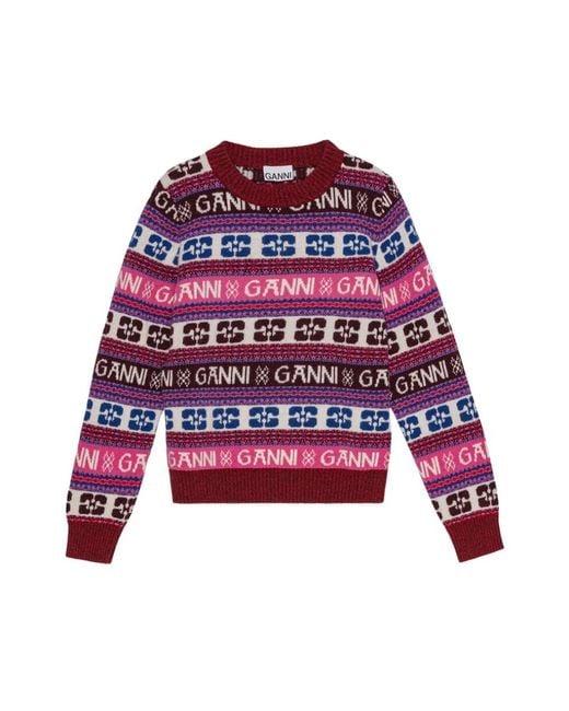 Ganni Round-Neck Knitwear in het Purple