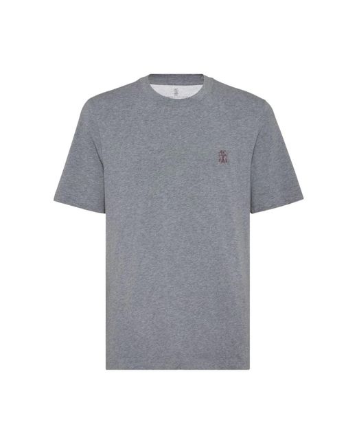 Brunello Cucinelli Logo Baumwoll T-Shirt Grau Polos in Gray für Herren