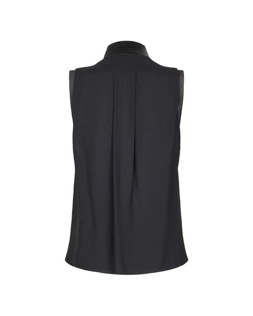 Elisabetta Franchi Black Draped Cowl Neckline Sleeveless Top With Structured Collar