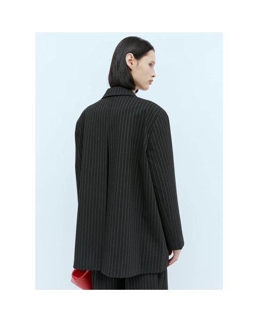 Ganni Black Pinstripe oversized blazer