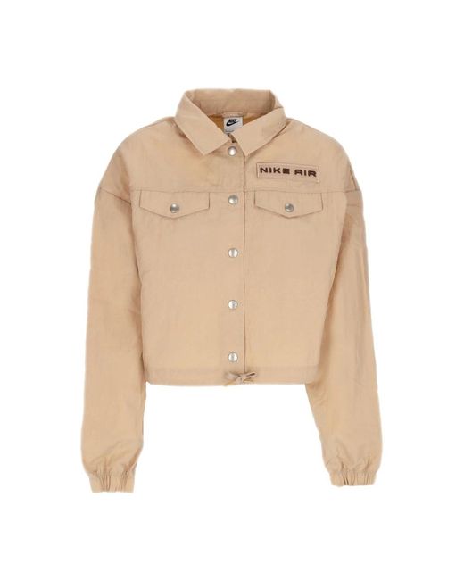 Nike Fitness ,Bruin ,Nylon Sportswear Air Woven Crop Jacket in het Natural
