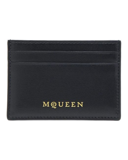 Alexander McQueen Zwarte Leren Portemonnee Met Kaartsleuven in het Black