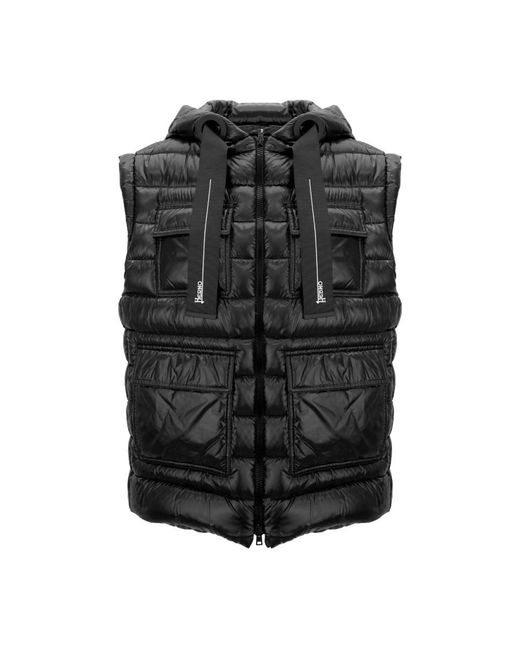 Herno Black Kurze Daunenweste Mit Kapuze