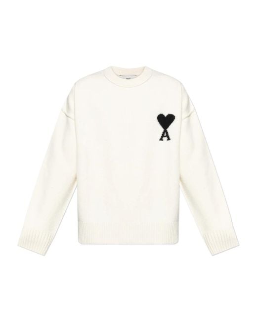 Ami Paris Women's White Round-Neck Knitwear