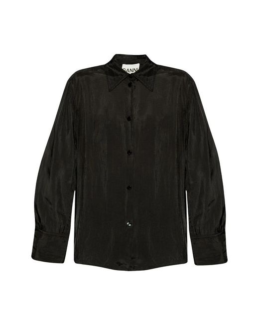 Ganni Overhemden ,Zwart ,Overhemd Met Knopen En Gekreukte Afwerking in het Black