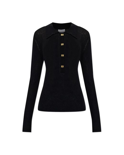 Ganni Black V-Neck Knitwear
