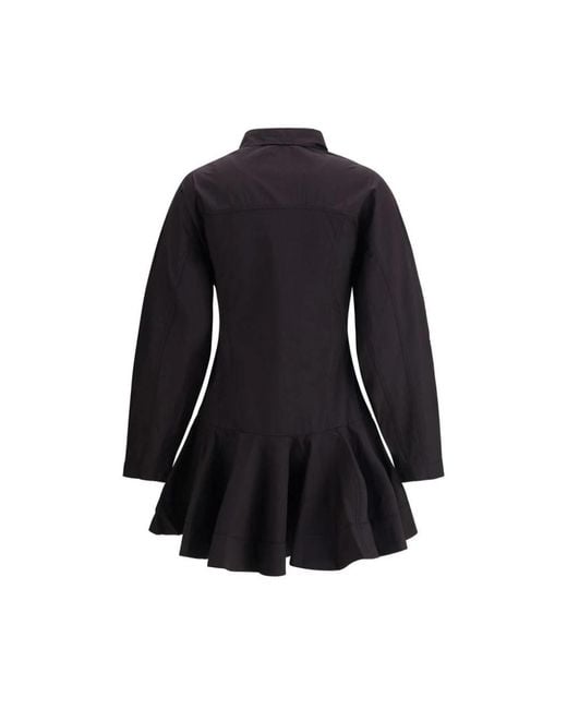 Ganni Black Shirt Dress Ruffle Hem