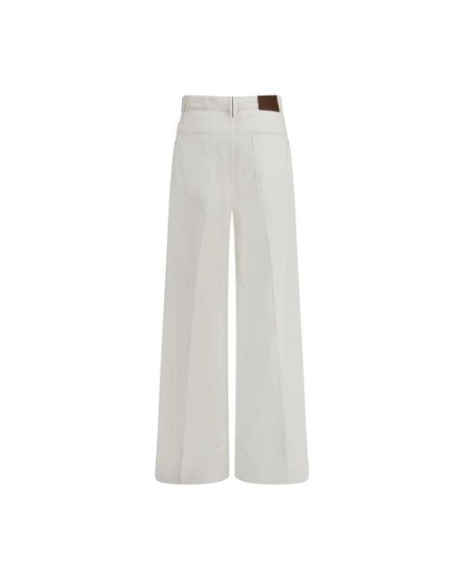 Brunello Cucinelli White Weit Geschnittene Jeans Mit Juwelverzierungen