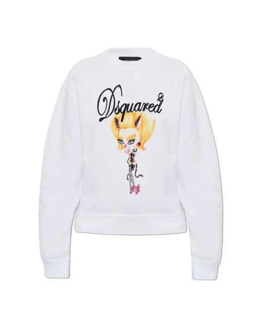 DSquared² Hoodies & Sweatvesten ,Wit ,Sweatshirt Met Print En Applicaties in het White