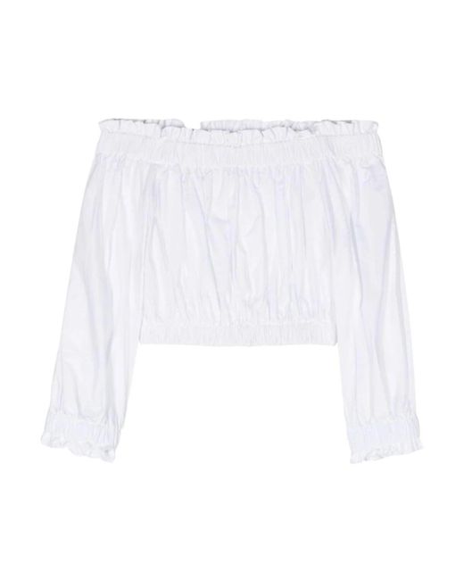 P.A.R.O.S.H. White Weiße popeline plissierte bluse mit quadratischem ausschnitt