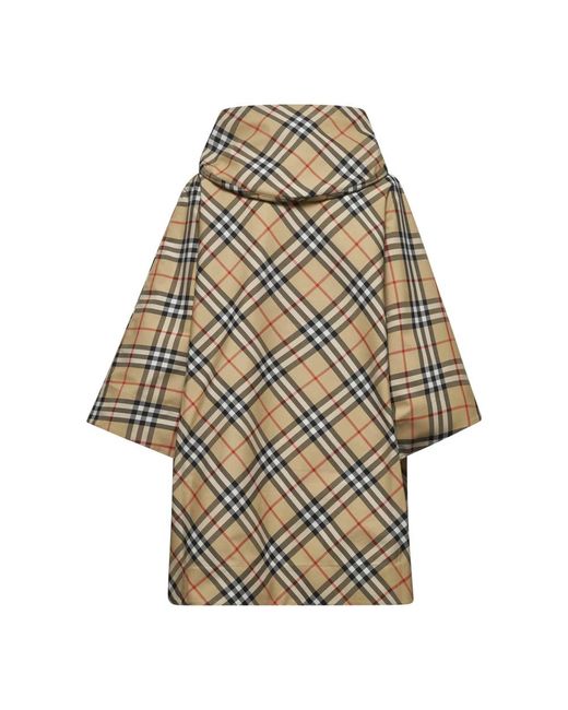 Burberry Geruite Cape Met Capuchon En Halve Rits in het Natural