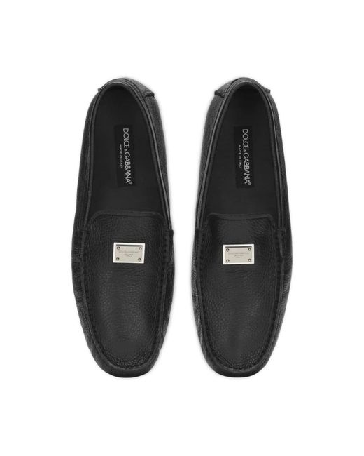 Dolce & Gabbana Schoenen ,Zwart ,Leer Leren Logo Plaque Mocassins in het Black voor heren