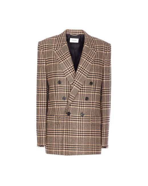 Saint Laurent Zwarte Zijde & Nylon Jas in het Brown