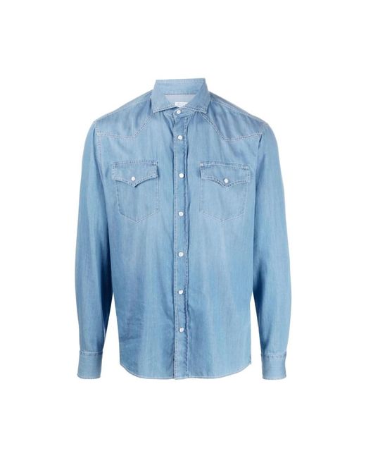 Brunello Cucinelli Blue Denim Shirts for men