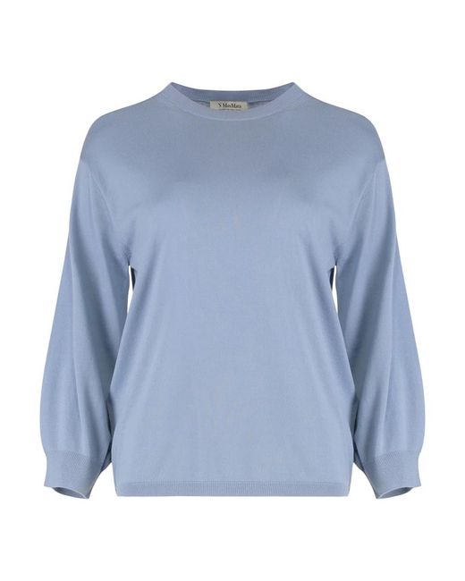 Max Mara Blue Rippstrick Virgin Wool Pullover